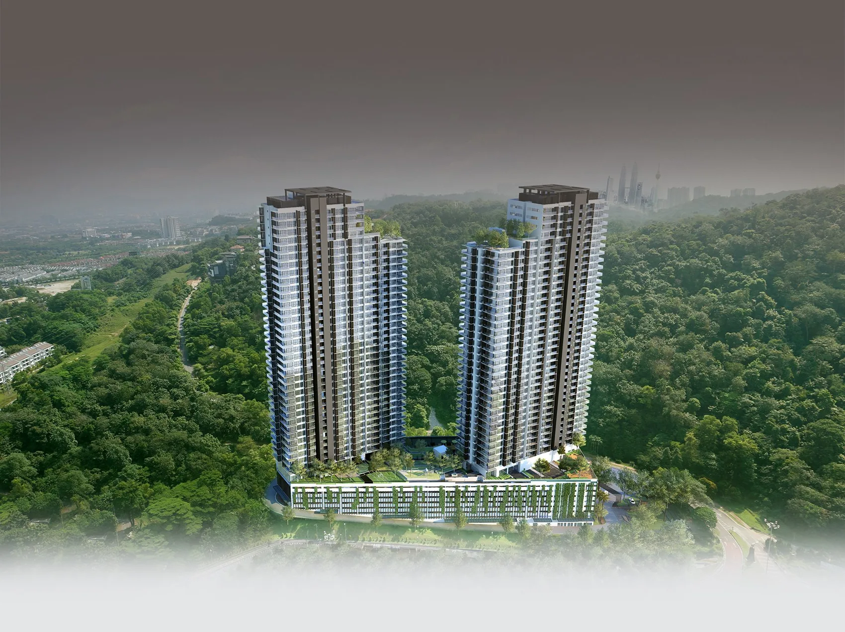 Mayland rendering of the Hampton Damansara towers beside green hills